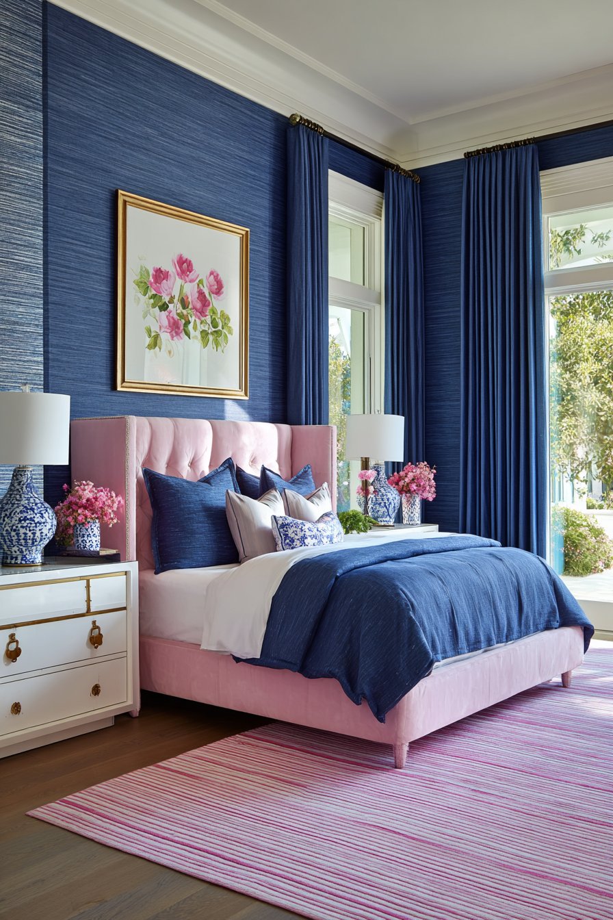 Navy Blue Shiplap with Pink Vintage Accessories
