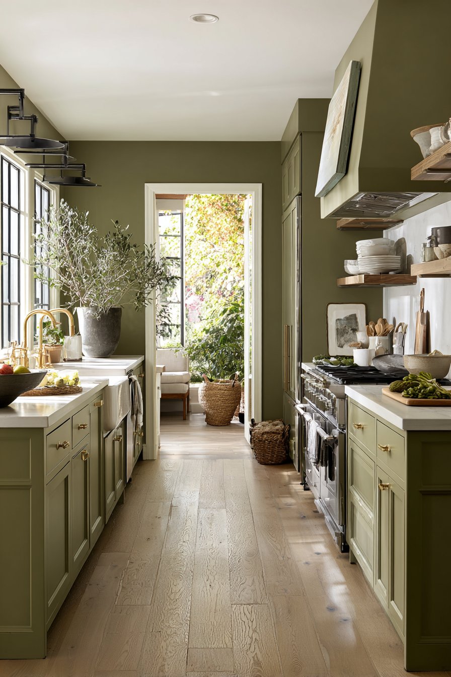 Monochromatic Olive Green Kitchen