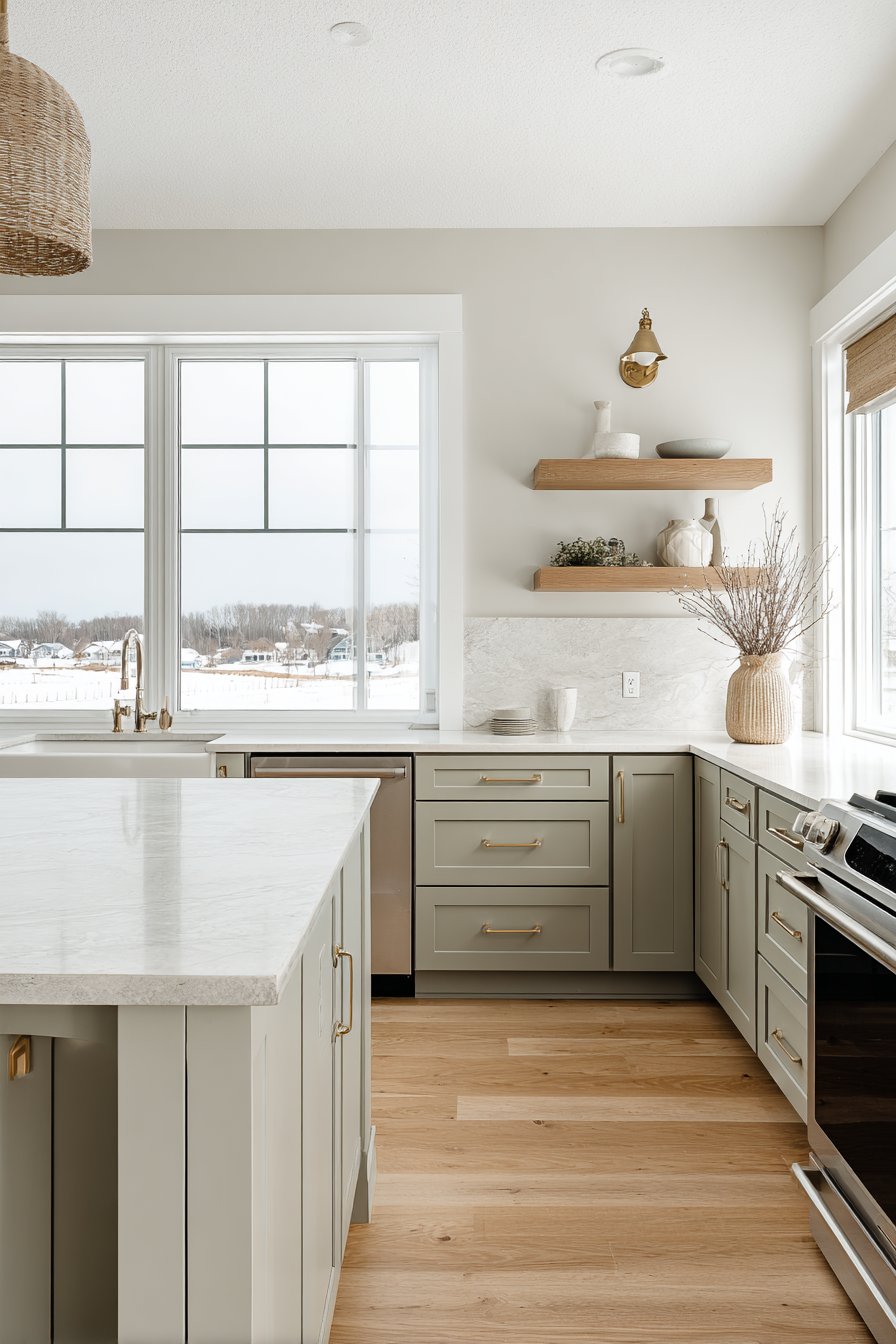Monochromatic Olive Green Kitchen