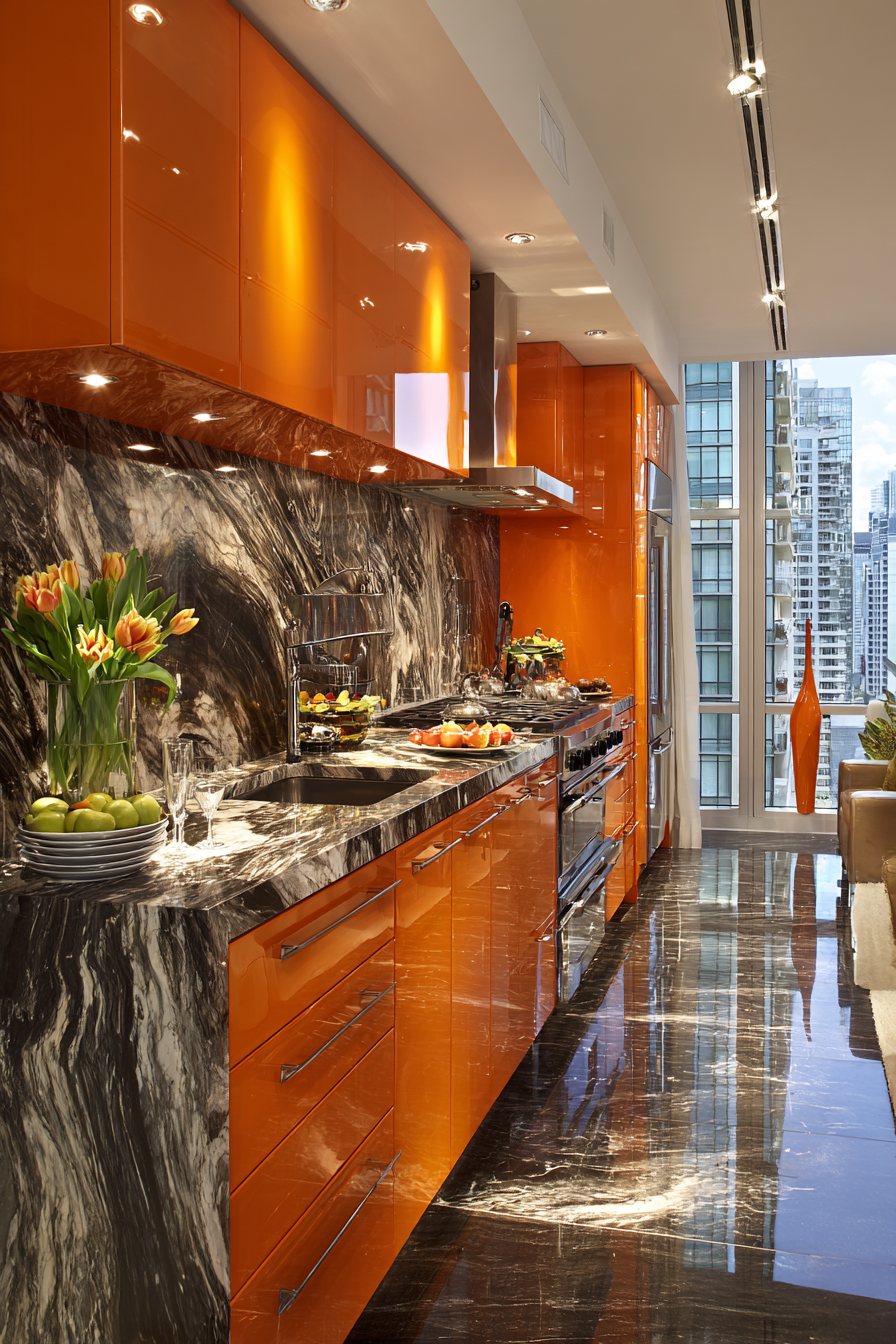 Luxury High-Gloss Orange Kitchen