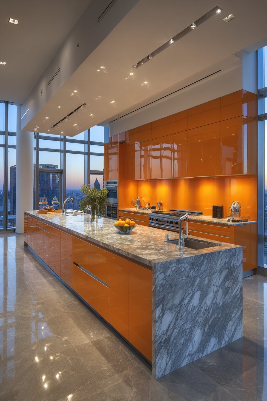 Luxury High-Gloss Orange Kitchen