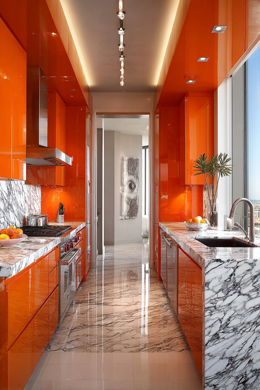 Luxury High-Gloss Orange Kitchen