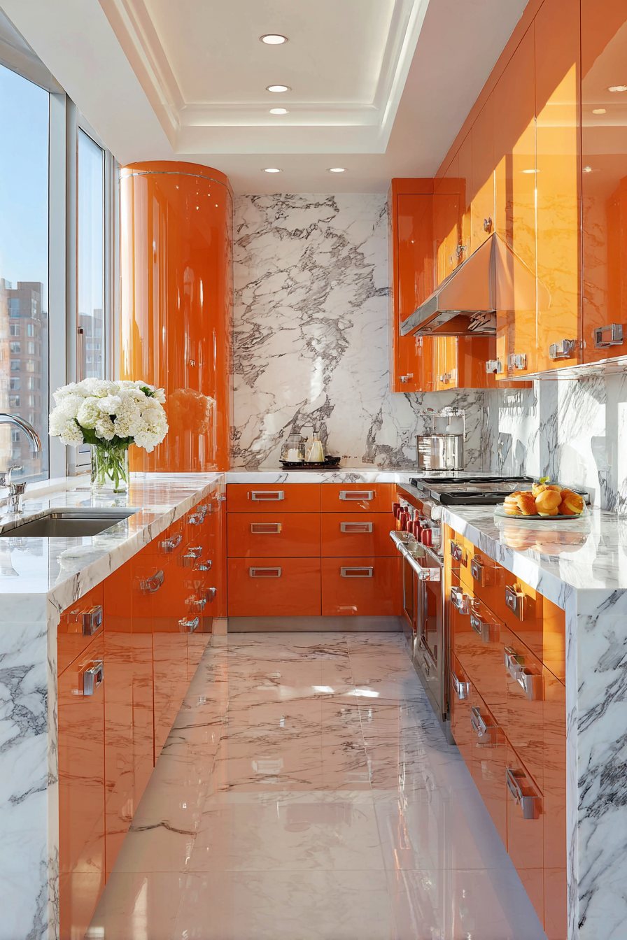 Luxury High-Gloss Orange Kitchen