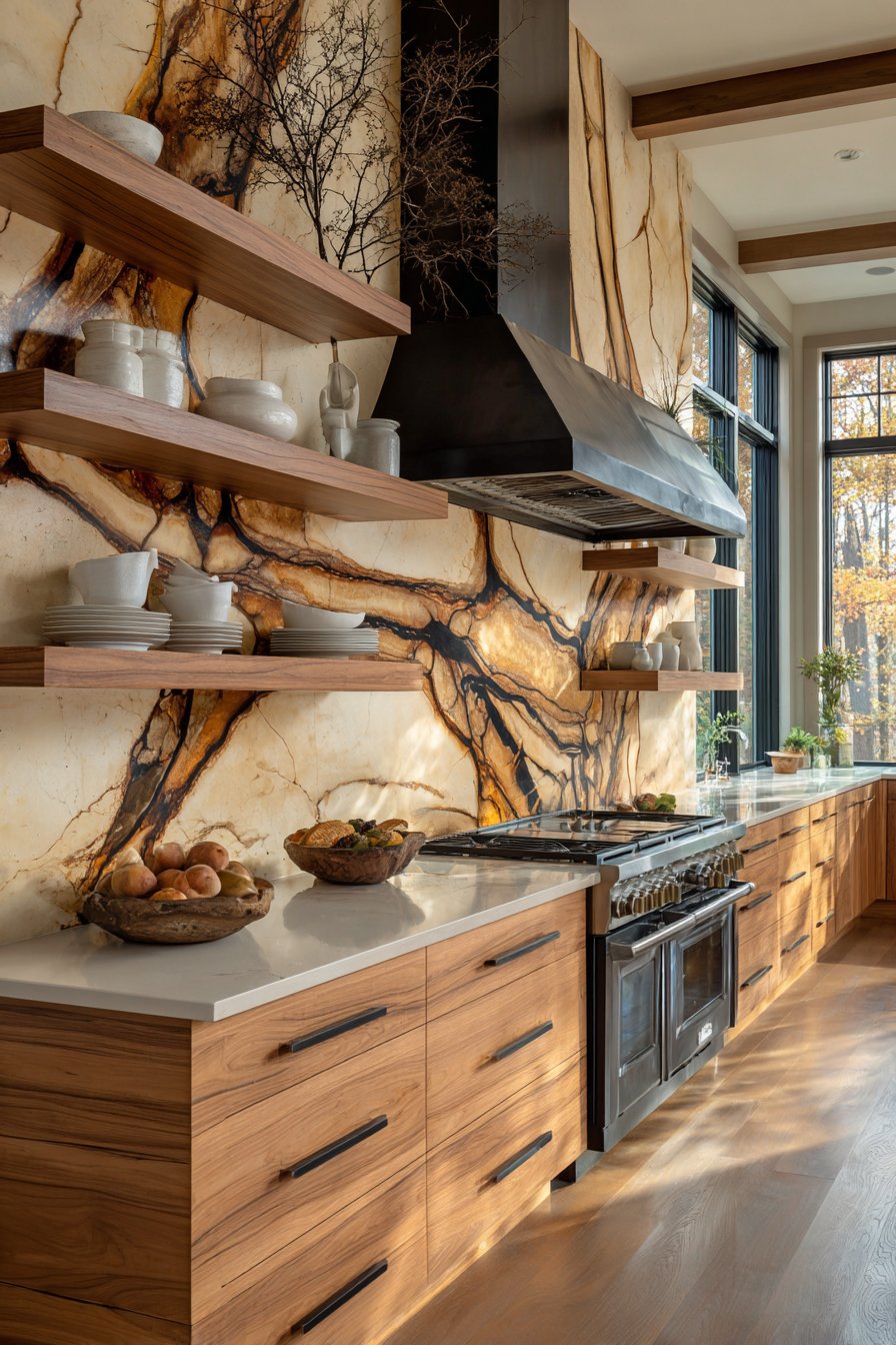 Large-Format Travertine Backsplash Drama