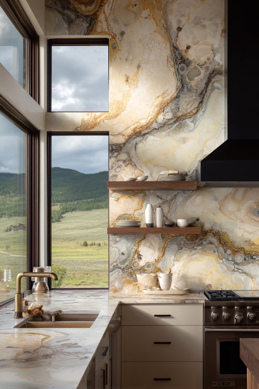 Large-Format Travertine Backsplash Drama