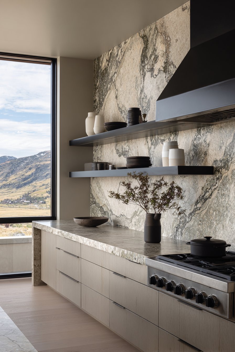 Large-Format Travertine Backsplash Drama