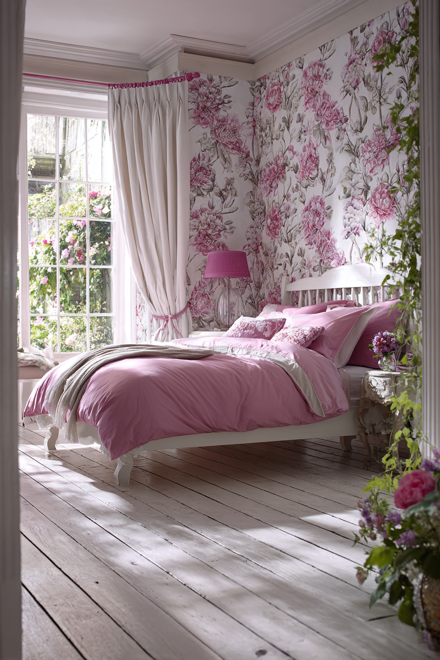 Immersive Pink Floral Garden Wallpaper