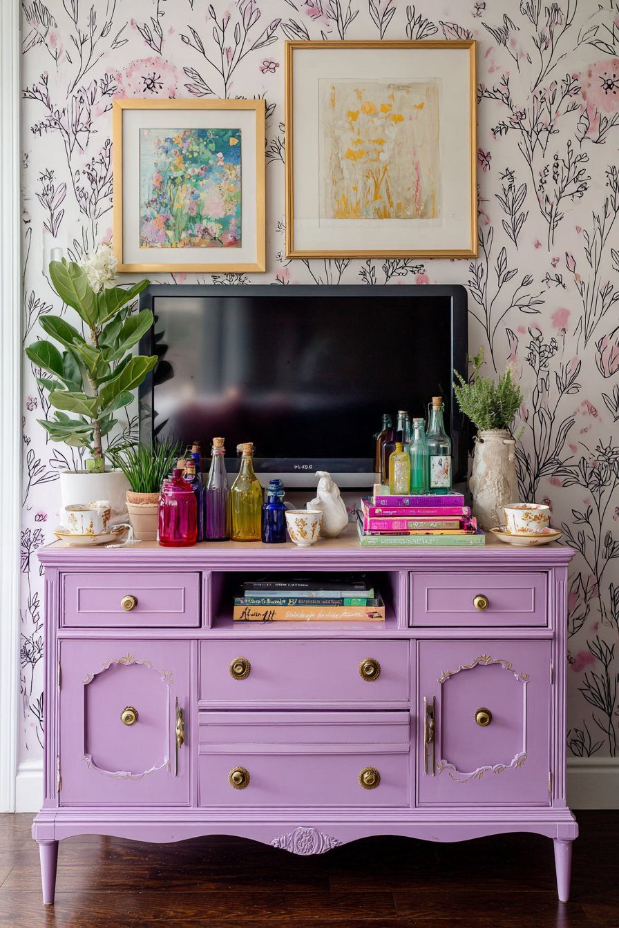 Lavender Vintage Dresser as Media Console