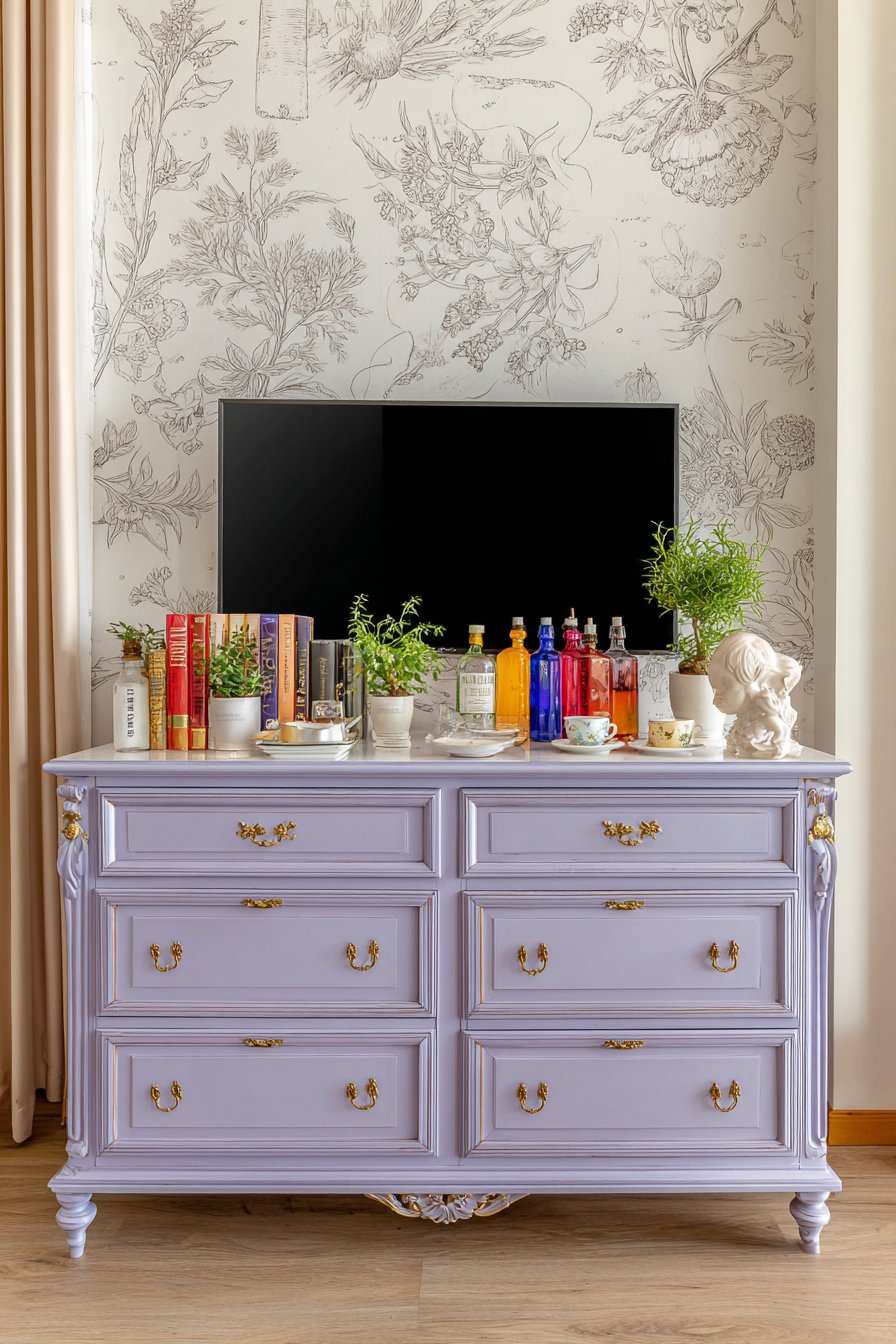 Lavender Vintage Dresser as Media Console