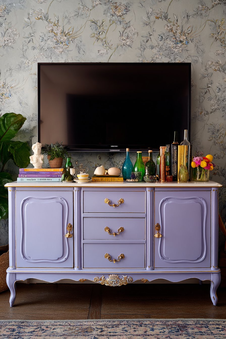 Lavender Vintage Dresser as Media Console