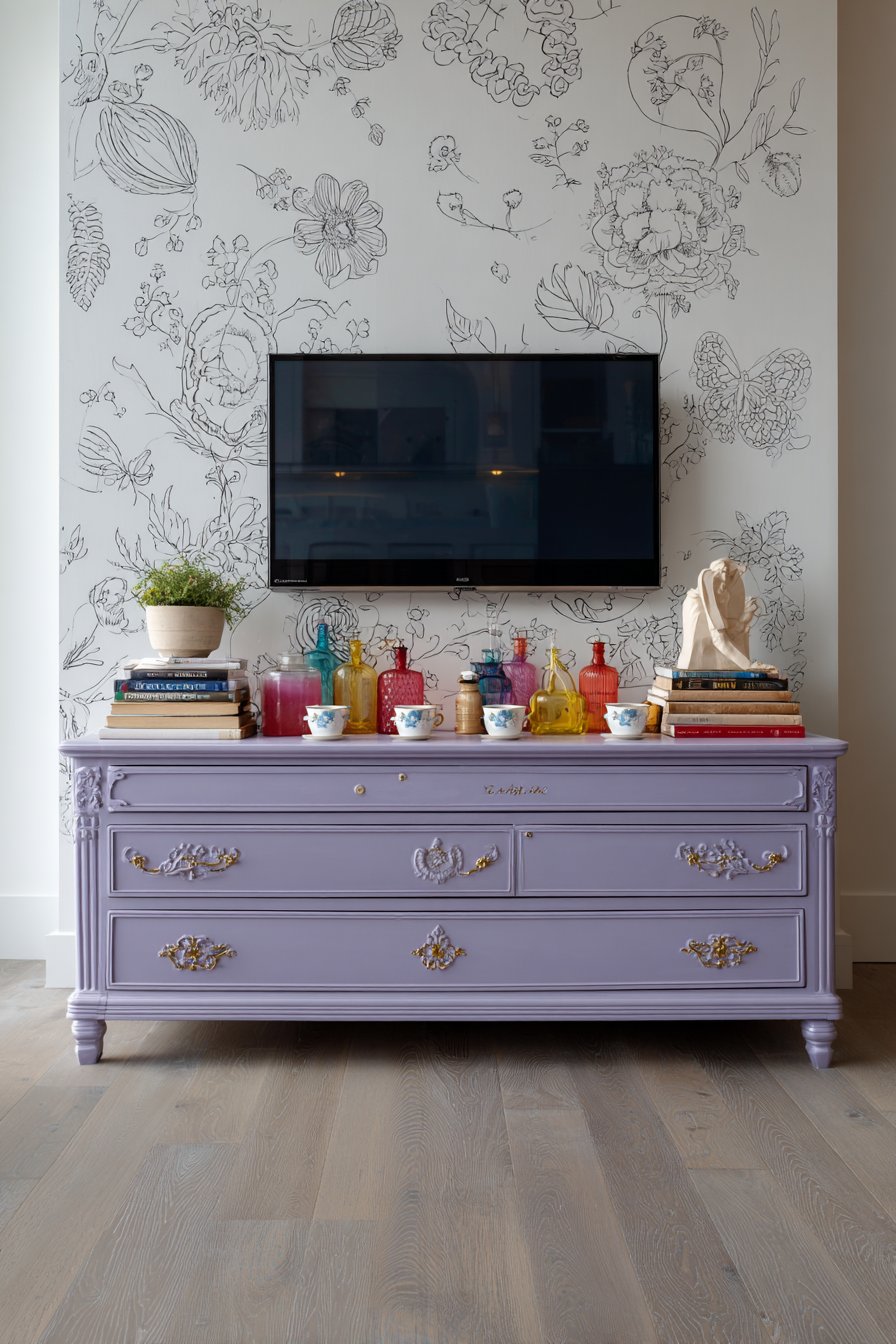 Lavender Vintage Dresser as Media Console