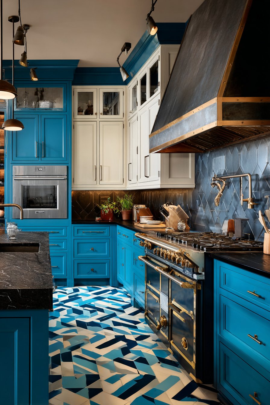 Bold Two-Tone Teal and White Kitchen