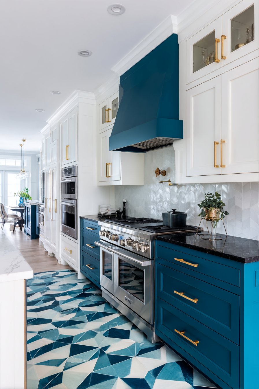 Bold Two-Tone Teal and White Kitchen