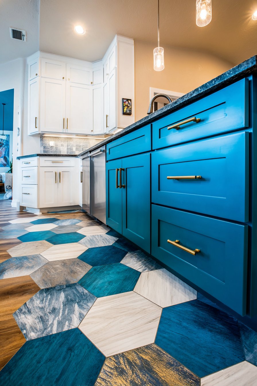 Bold Two-Tone Teal and White Kitchen
