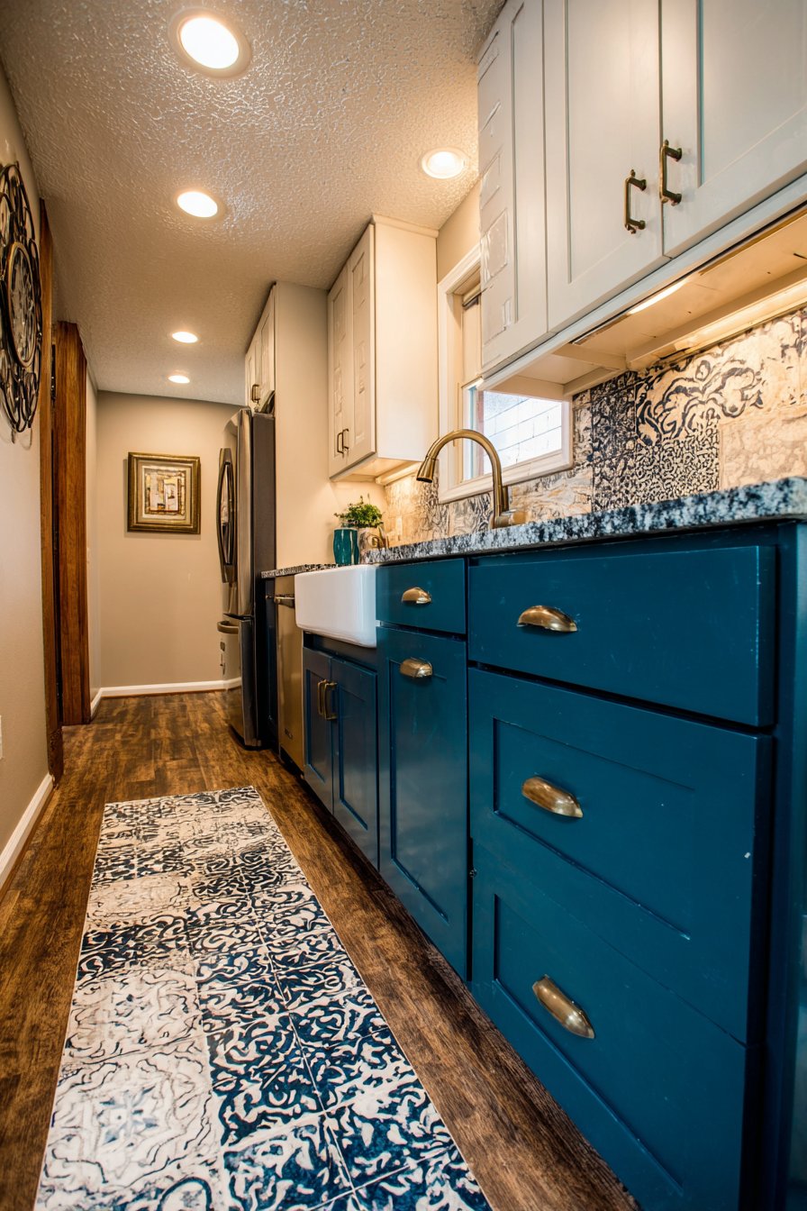 Bold Two-Tone Teal and White Kitchen