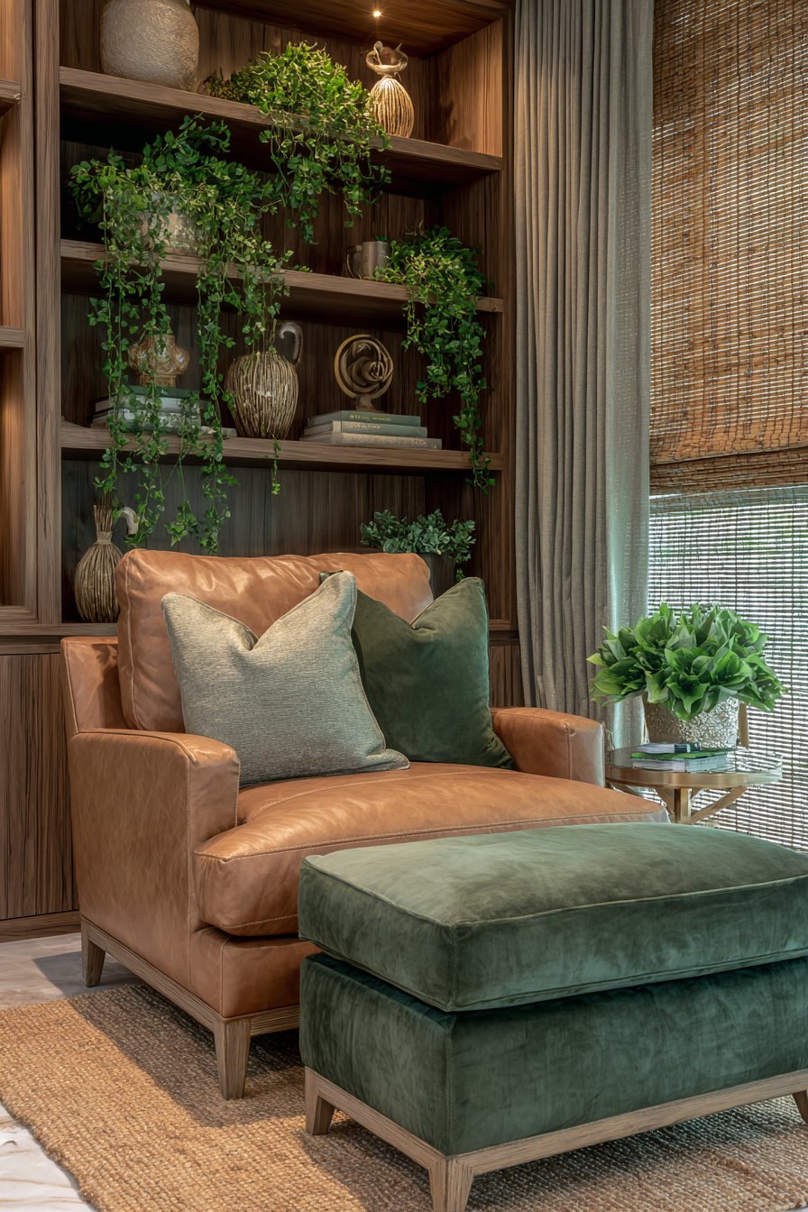 Caramel Leather Meets Emerald Elegance