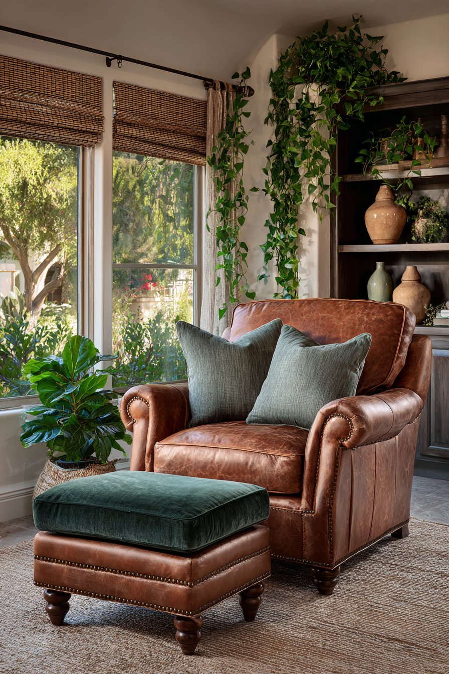 Caramel Leather Meets Emerald Elegance