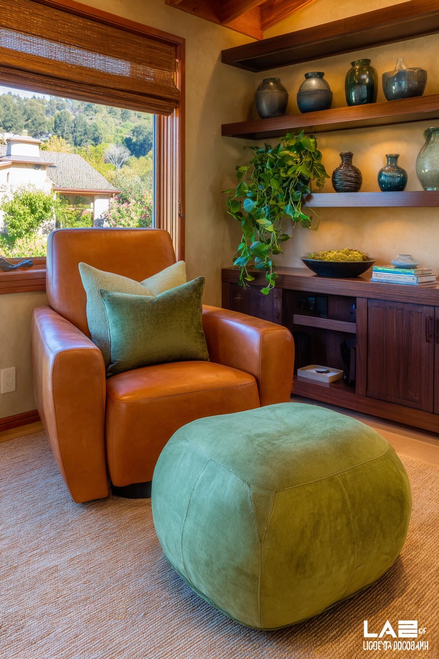 Caramel Leather Meets Emerald Elegance