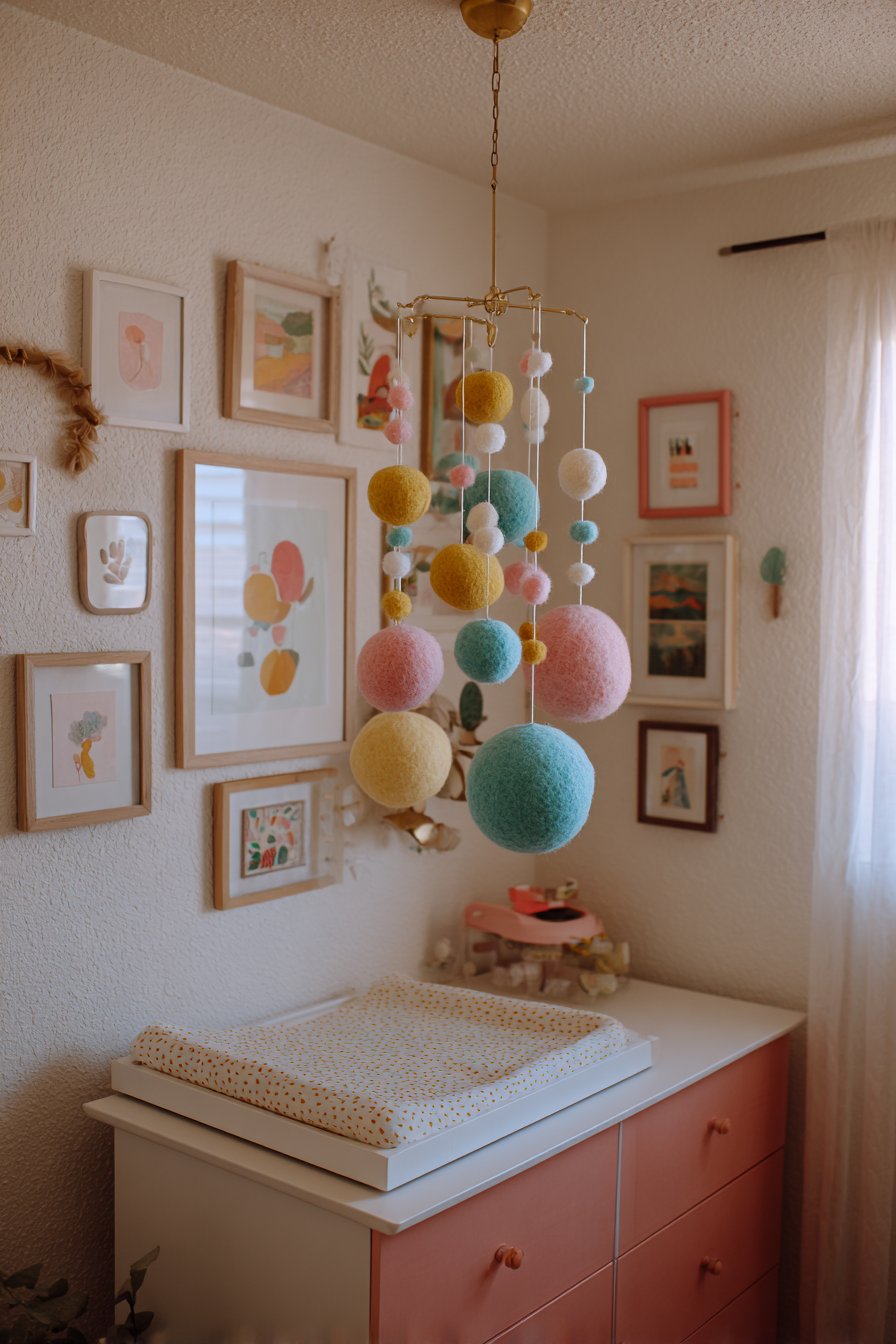 Whimsical Mobile and Gallery Wall Corner