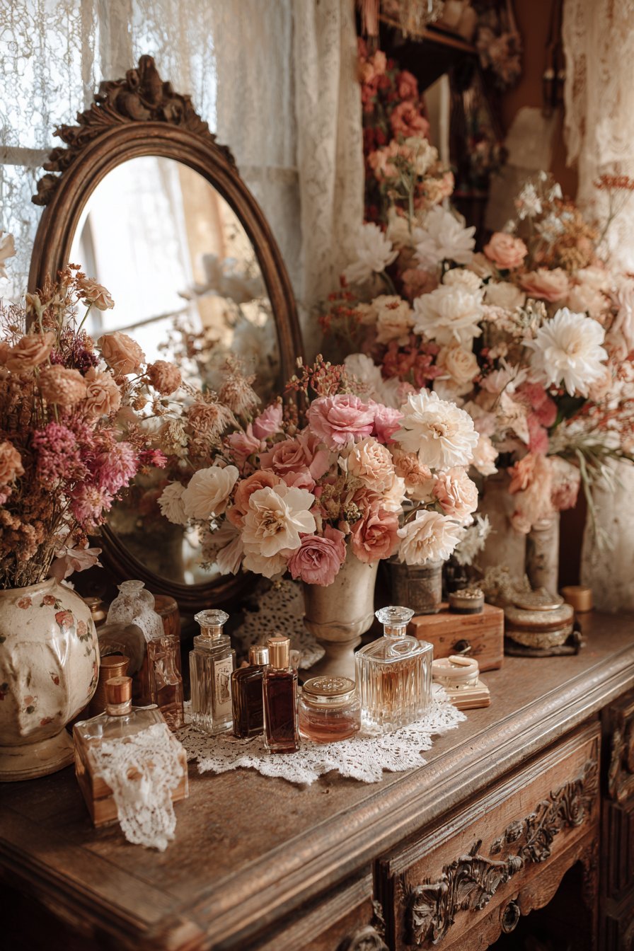 Vintage Wooden Dressing Table with Ornate Details