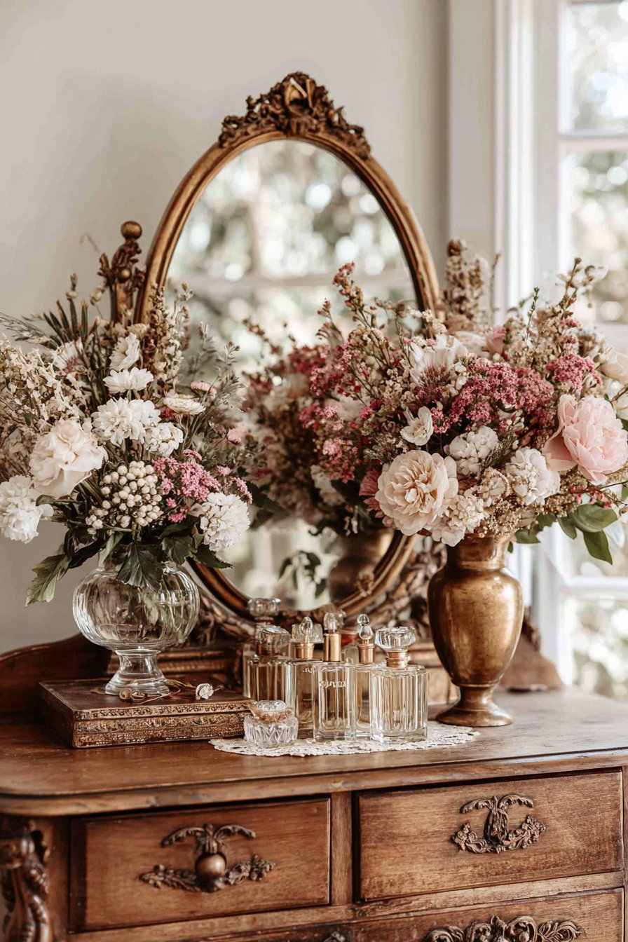 Vintage Wooden Dressing Table with Ornate Details