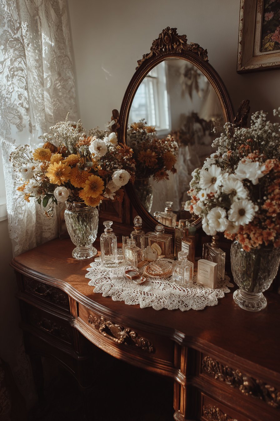 Vintage Wooden Dressing Table with Ornate Details