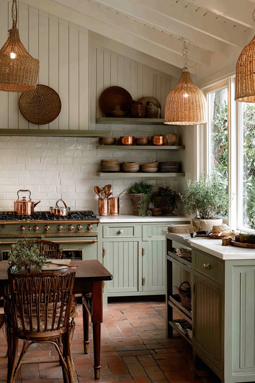 Sage Green and Copper Cottage Kitchen