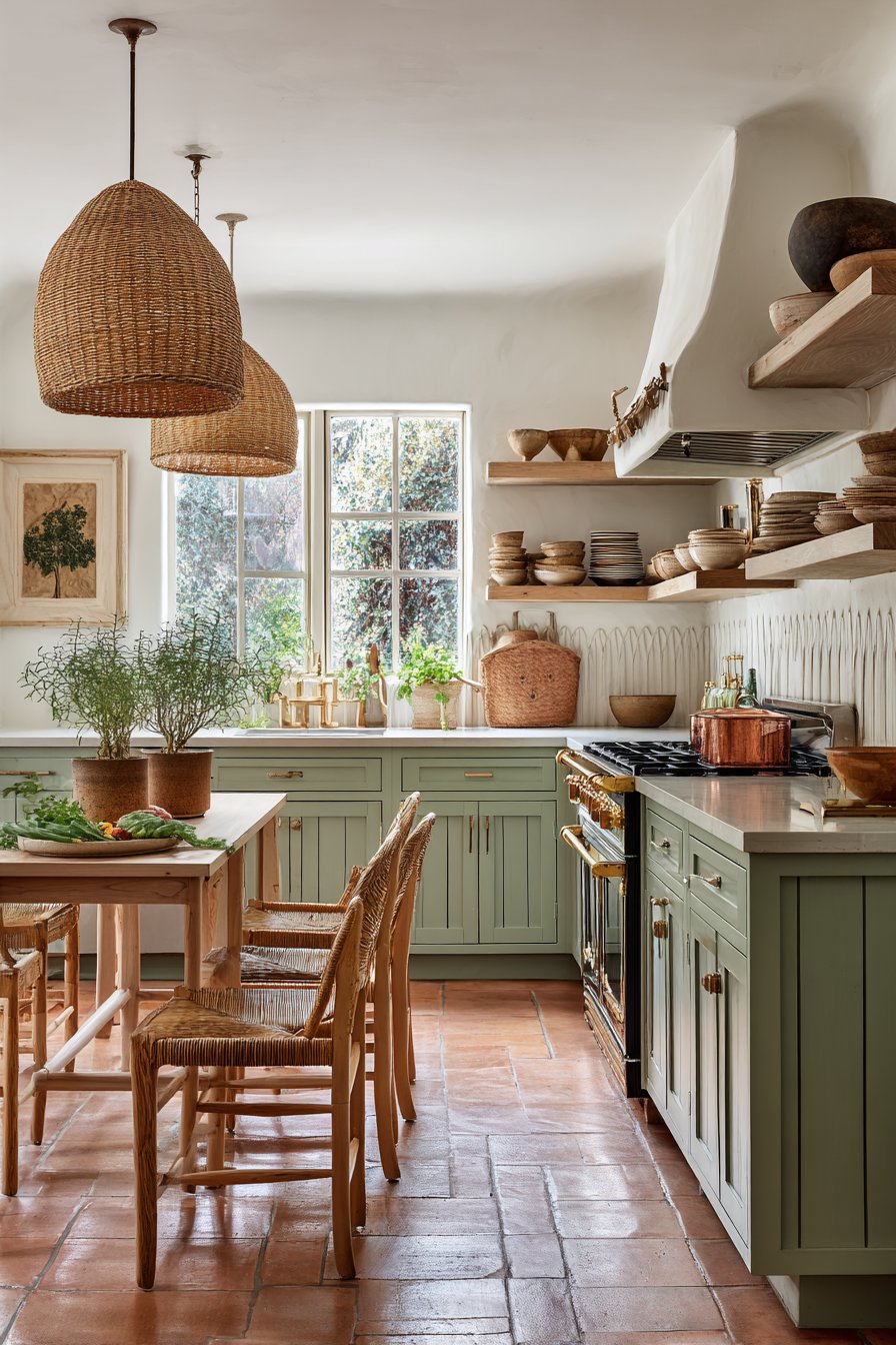 Sage Green and Copper Cottage Kitchen