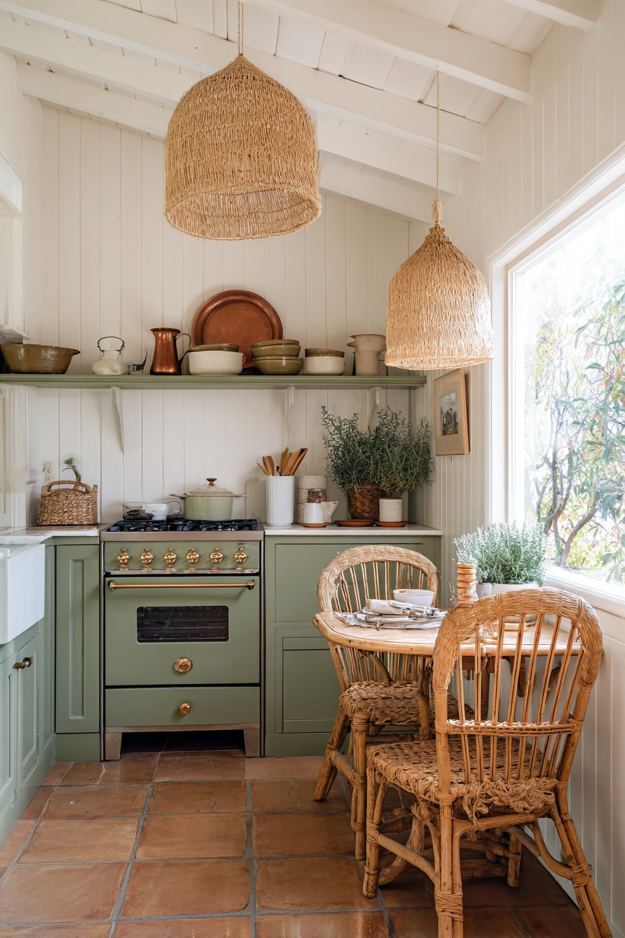 Sage Green and Copper Cottage Kitchen