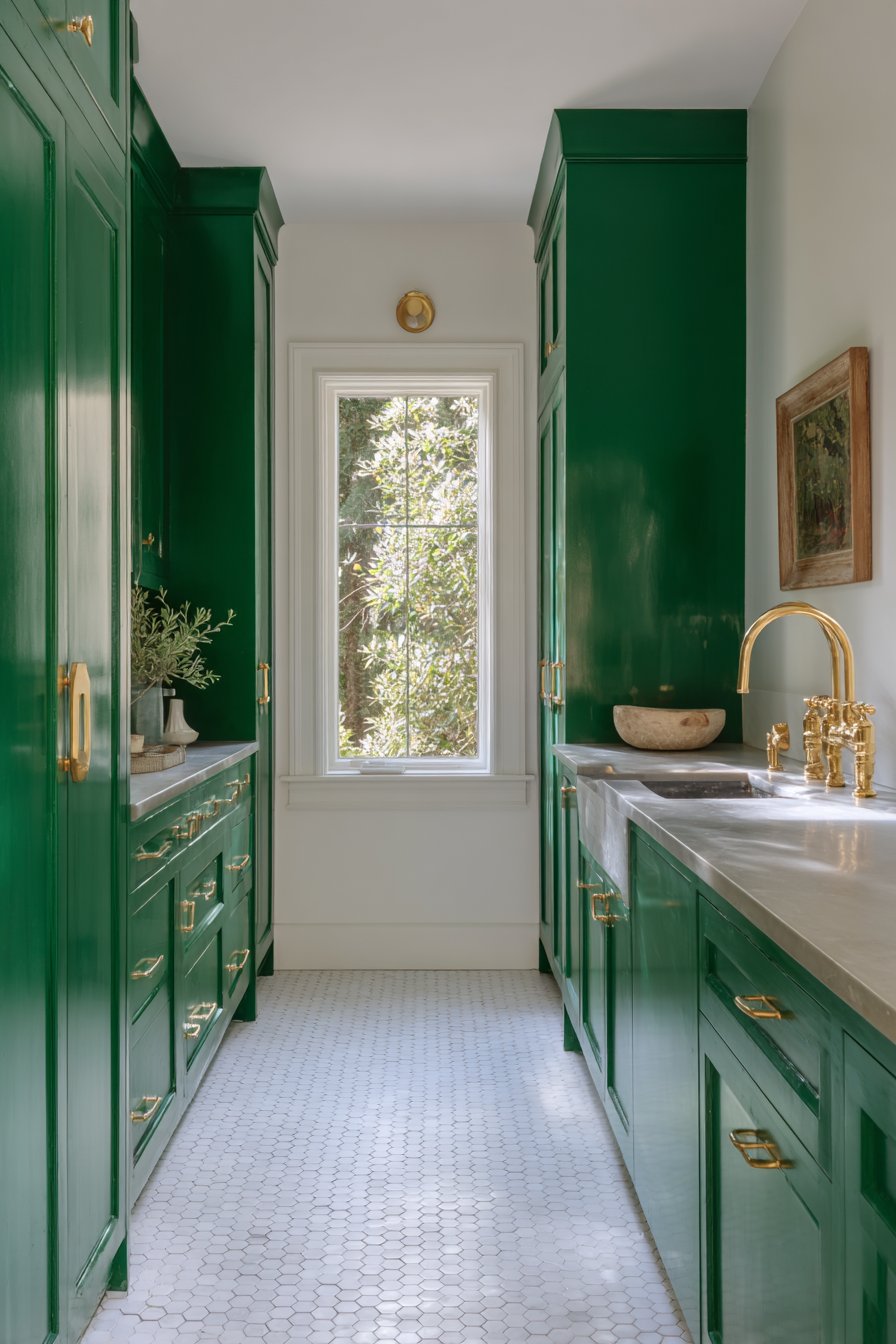 Compact Galley Layout in Sage Green