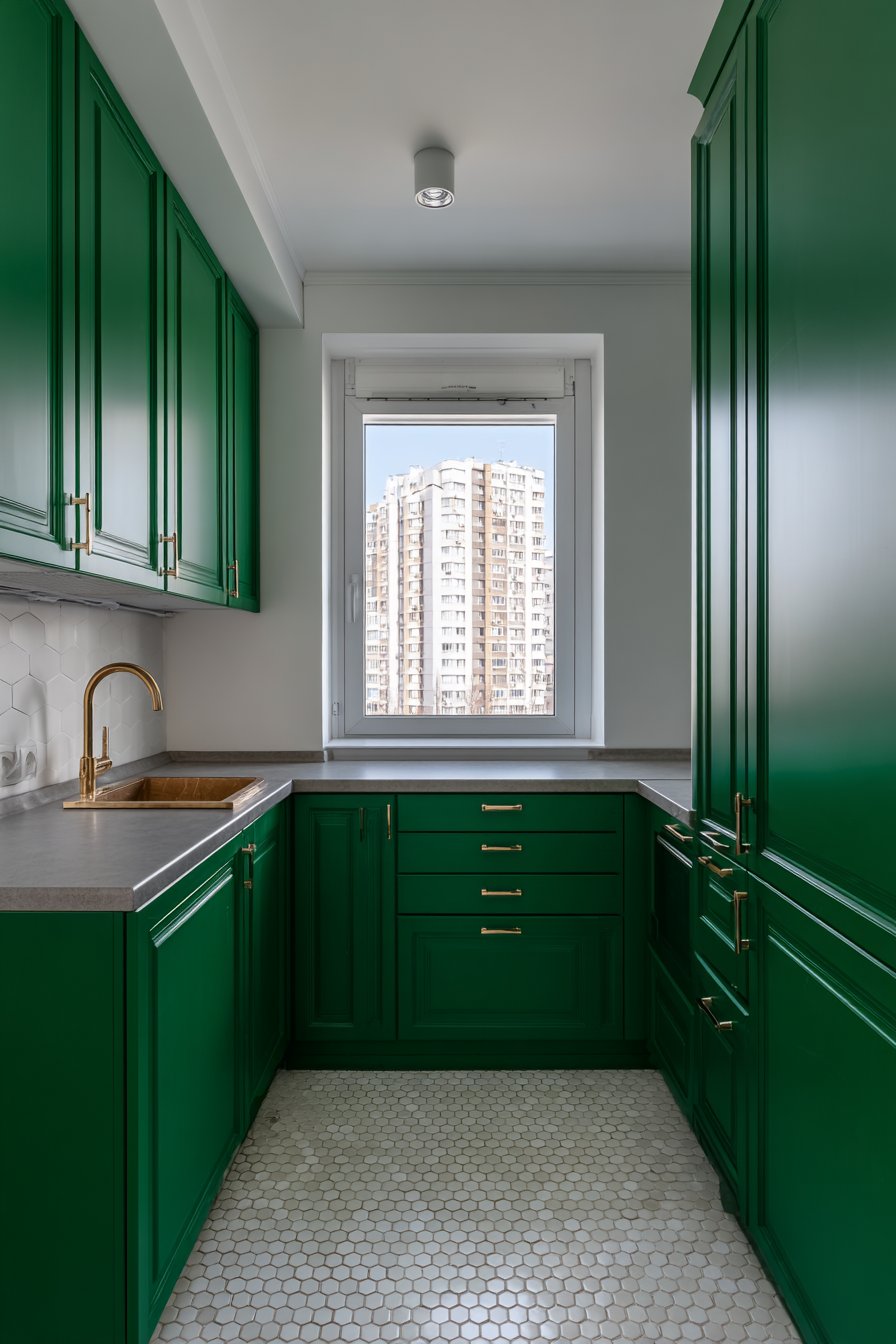 Compact Galley Layout in Sage Green