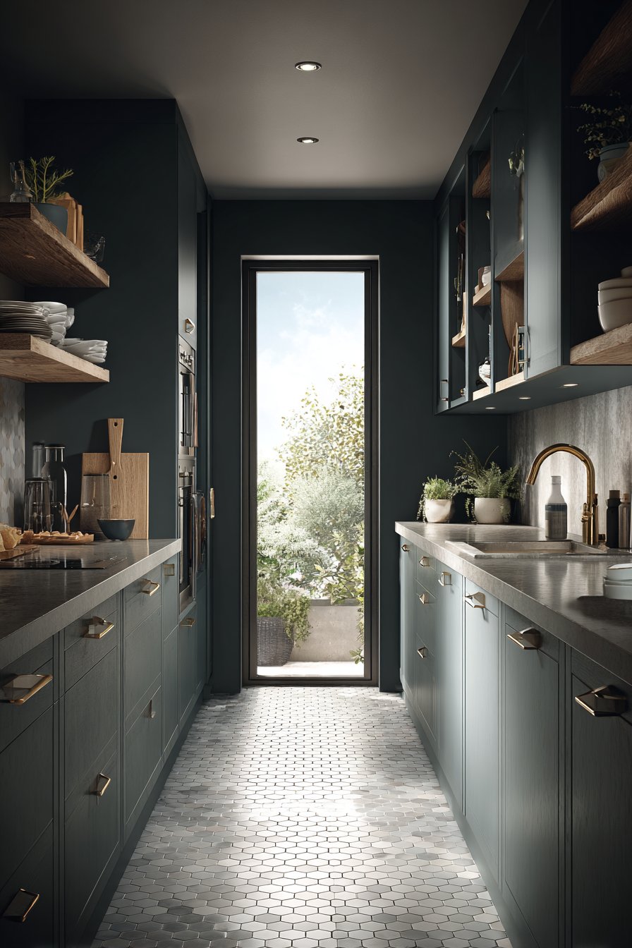 Compact Galley Layout in Sage Green