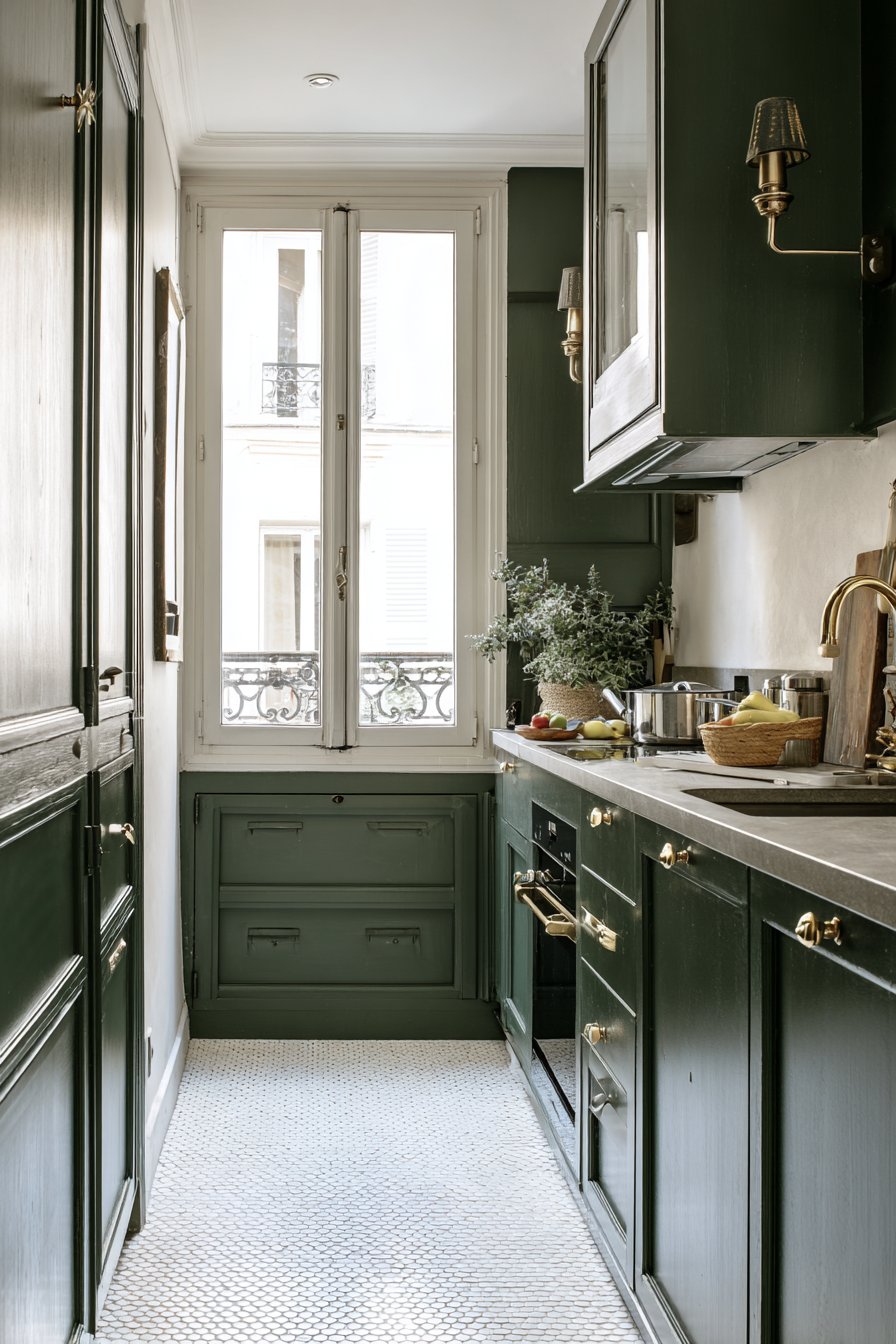 Compact Galley Layout in Sage Green