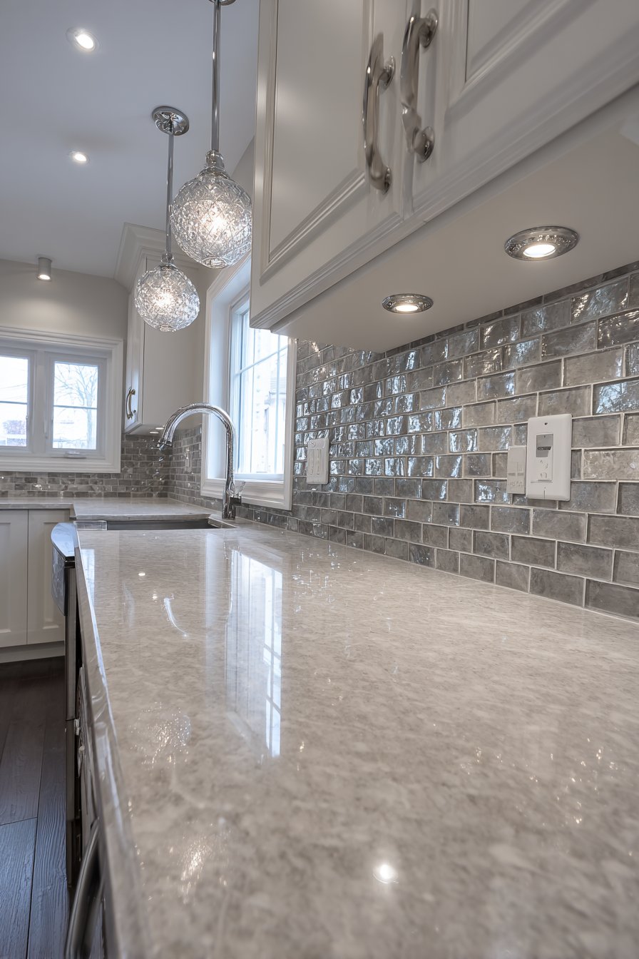 Reflective Grey Backsplash Drama