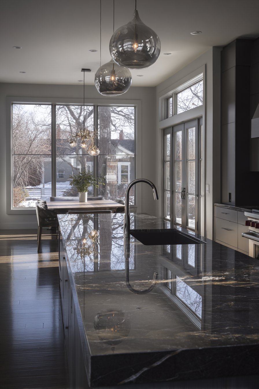 Reflective Grey Backsplash Drama