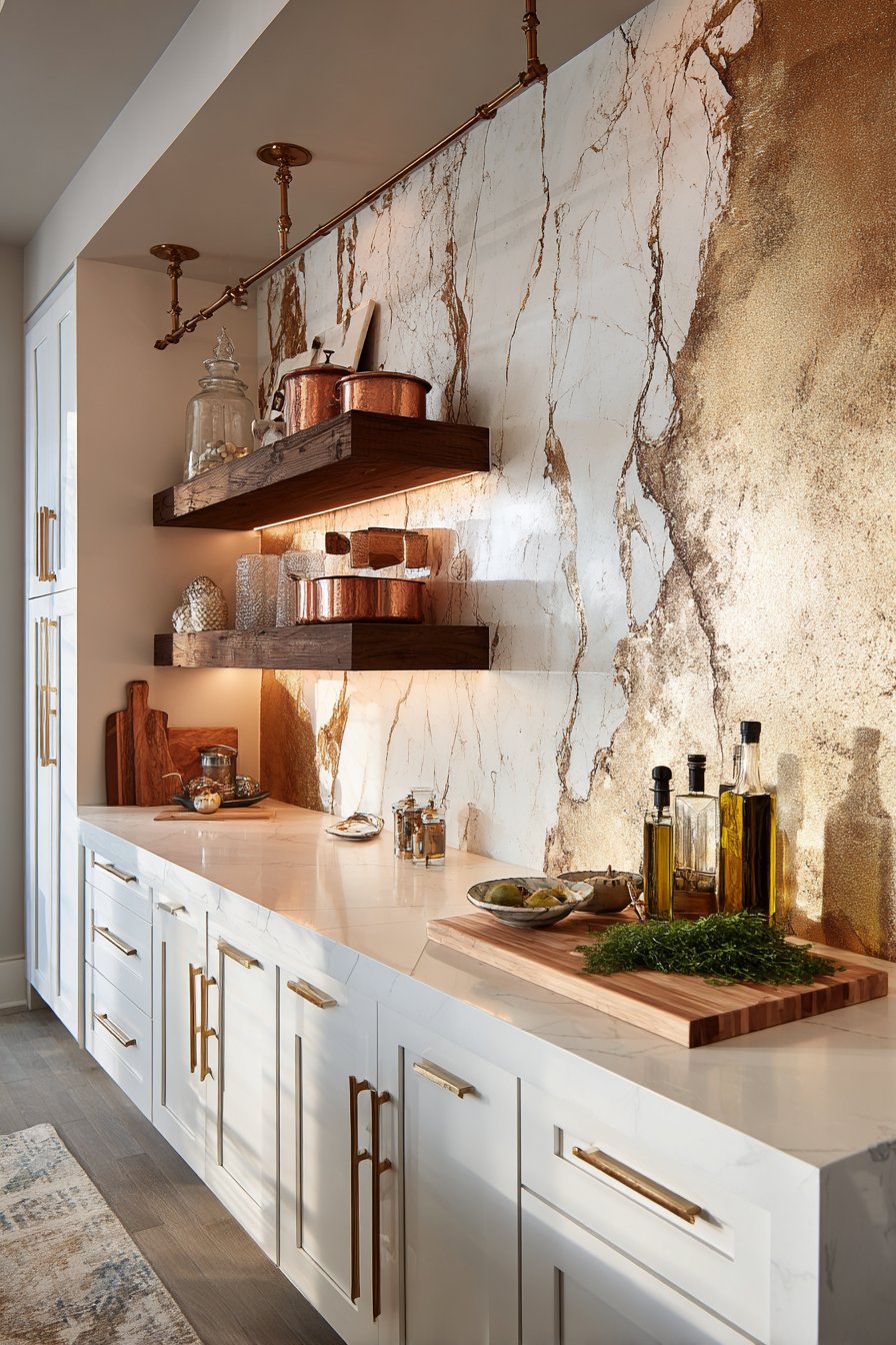 Contemporary Gold Leaf Accent Wall Kitchen