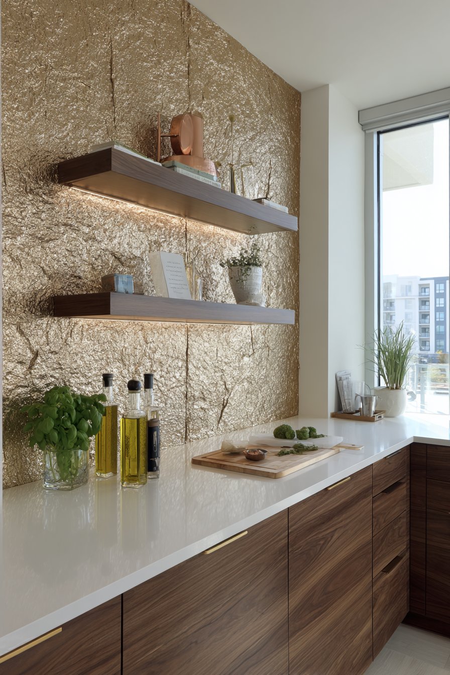 Contemporary Gold Leaf Accent Wall Kitchen