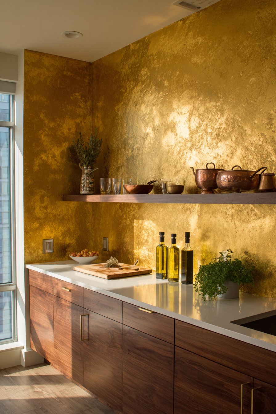 Contemporary Gold Leaf Accent Wall Kitchen