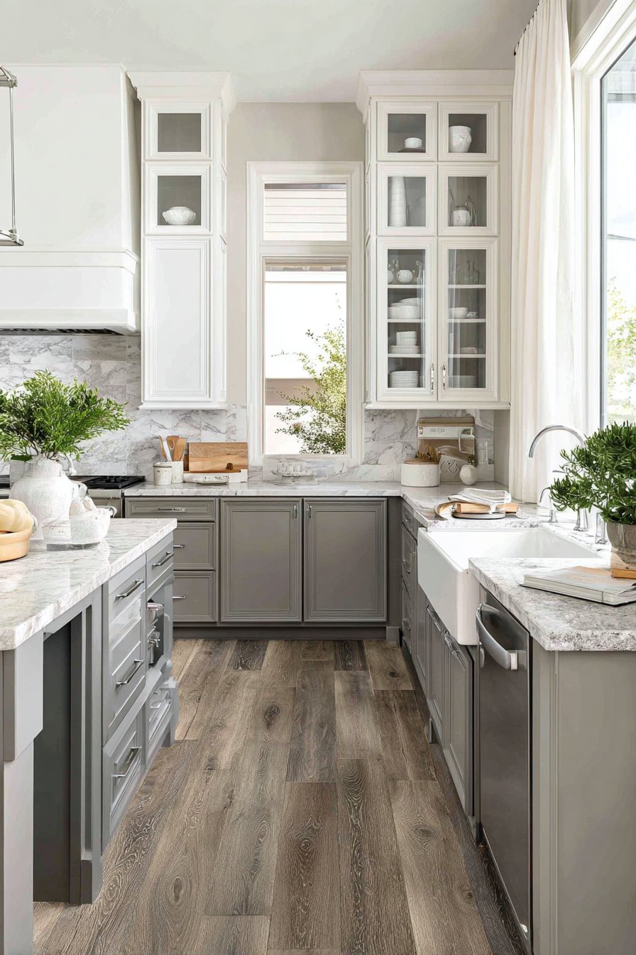 Transitional Kitchen with Warm Grey Elements