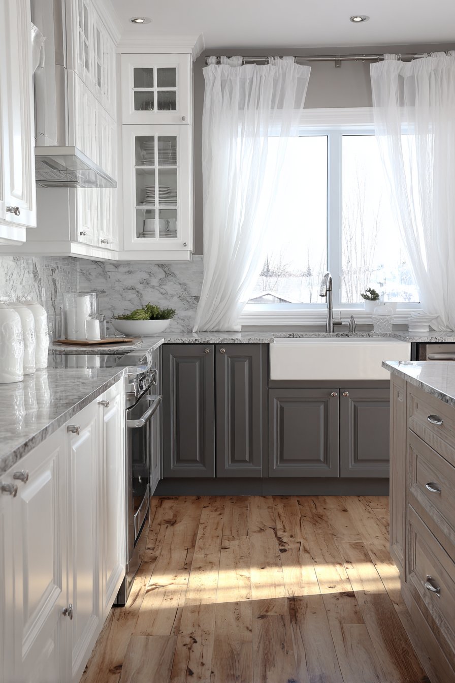Transitional Kitchen with Warm Grey Elements