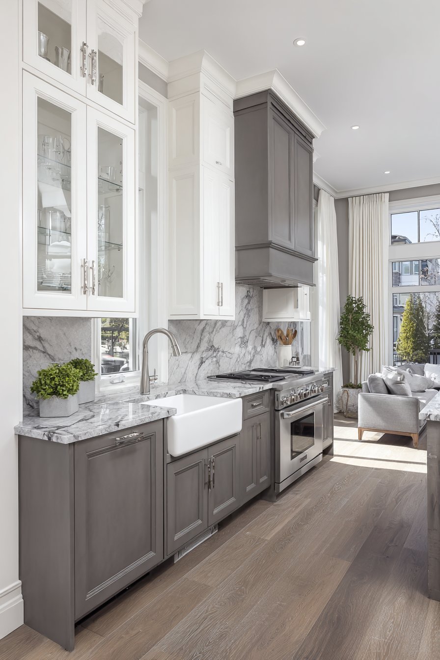 Transitional Kitchen with Warm Grey Elements