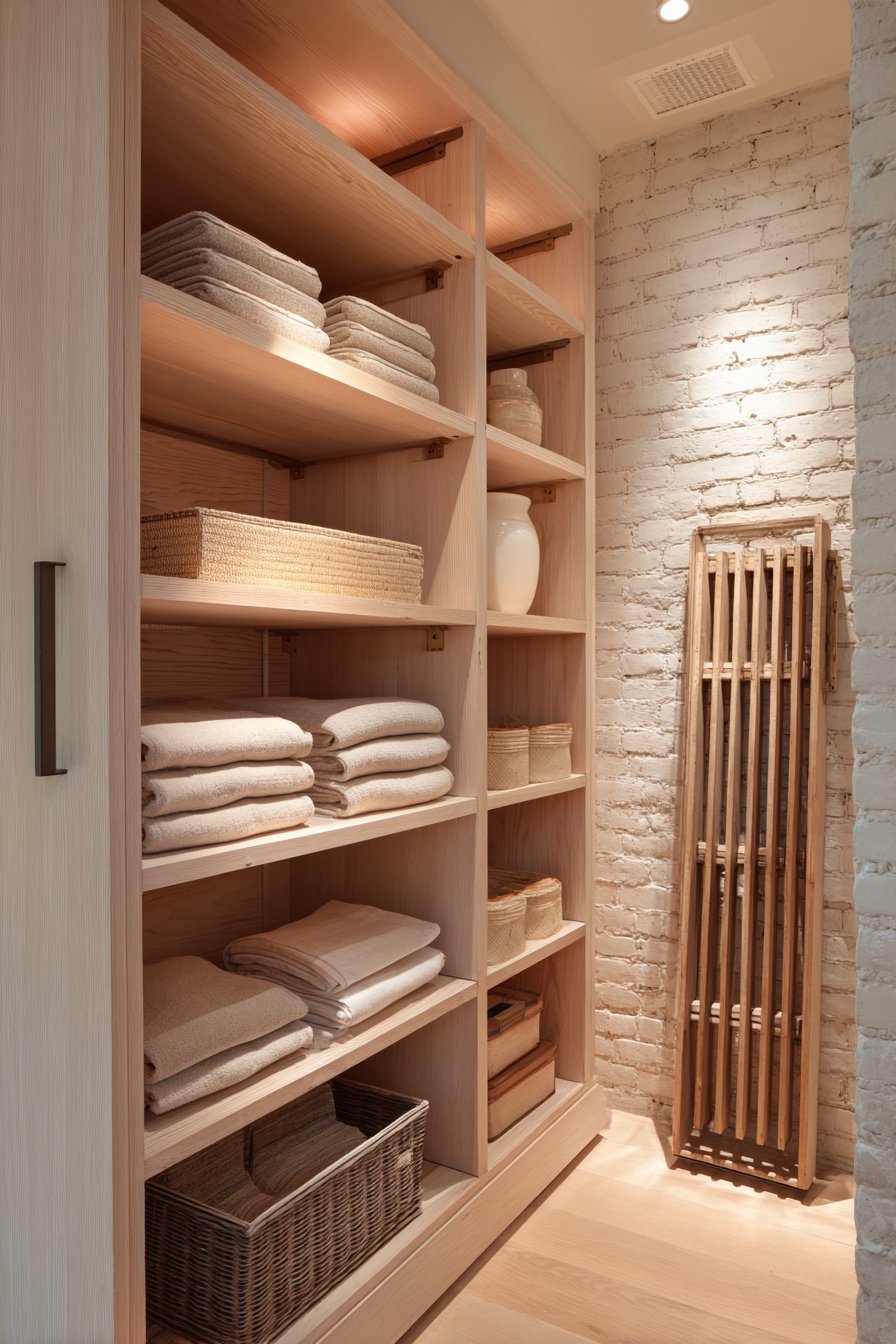 Floor-to-Ceiling Ash Wood Storage Wall