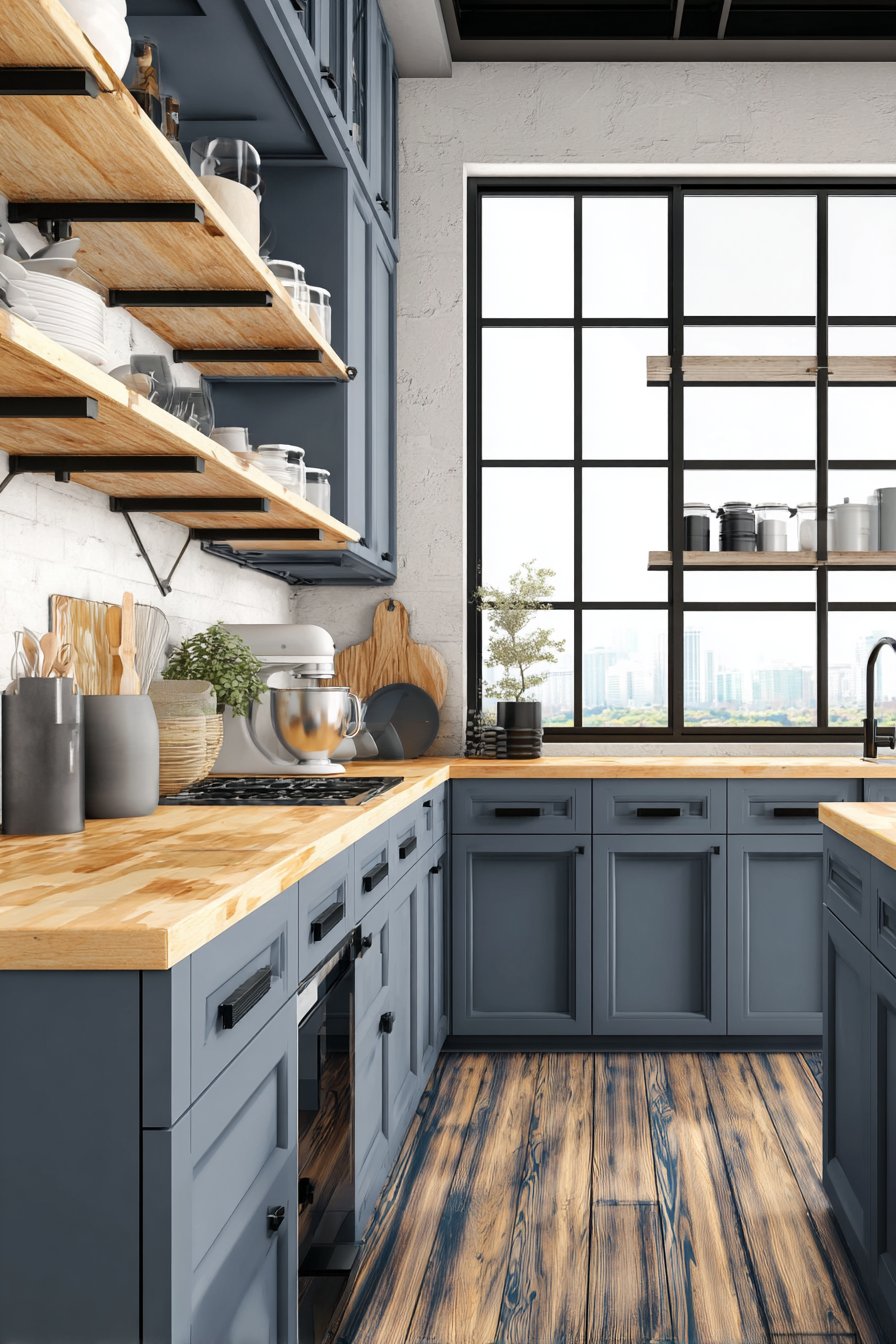 Scandinavian Greyish-Blue Minimalist Kitchen