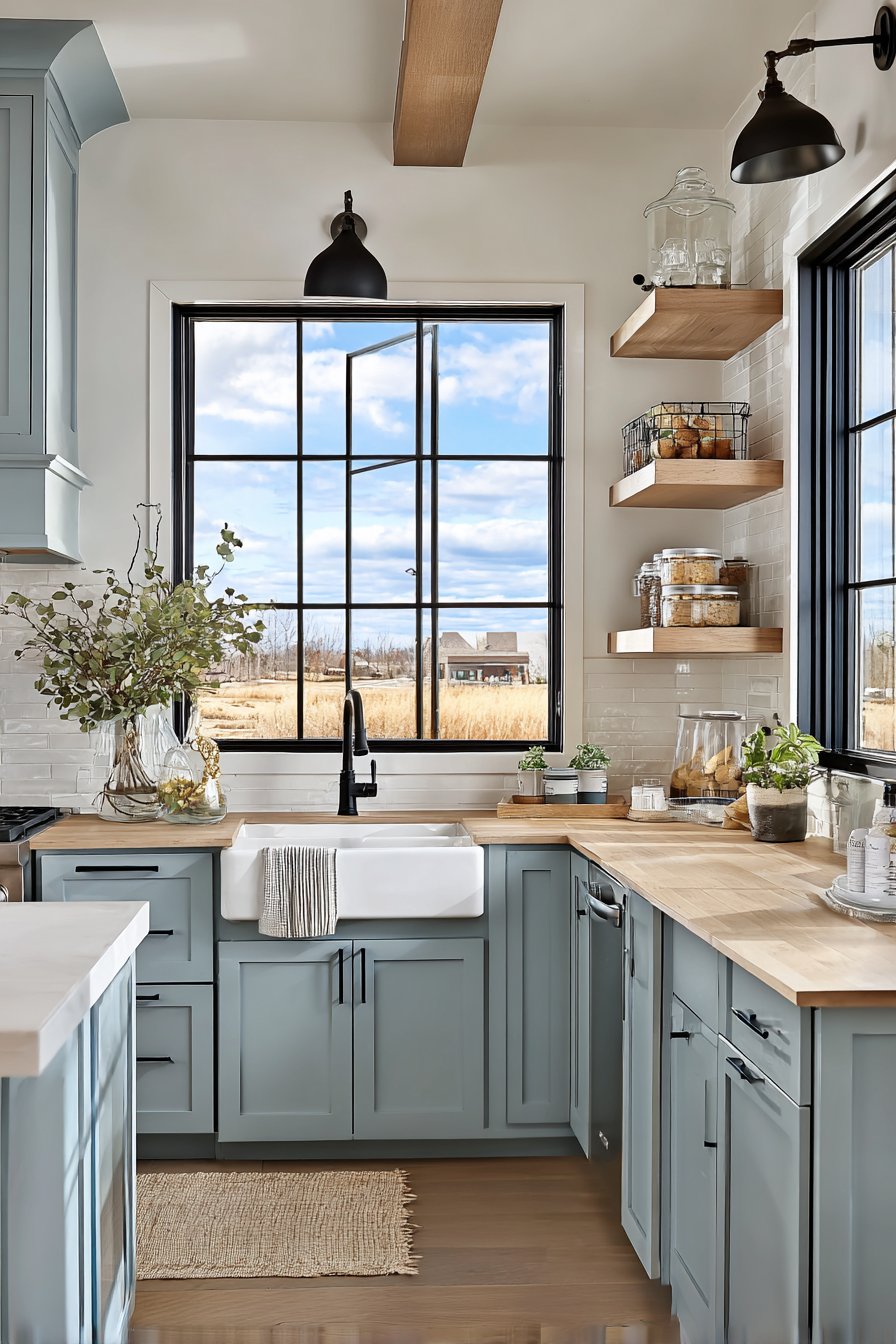Scandinavian Greyish-Blue Minimalist Kitchen