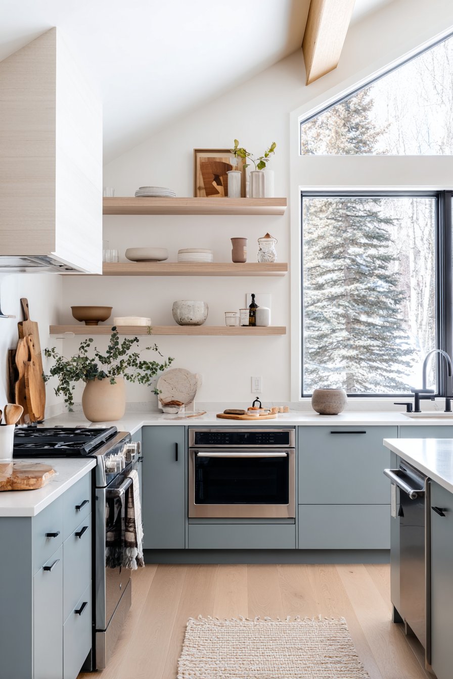 Scandinavian Greyish-Blue Minimalist Kitchen