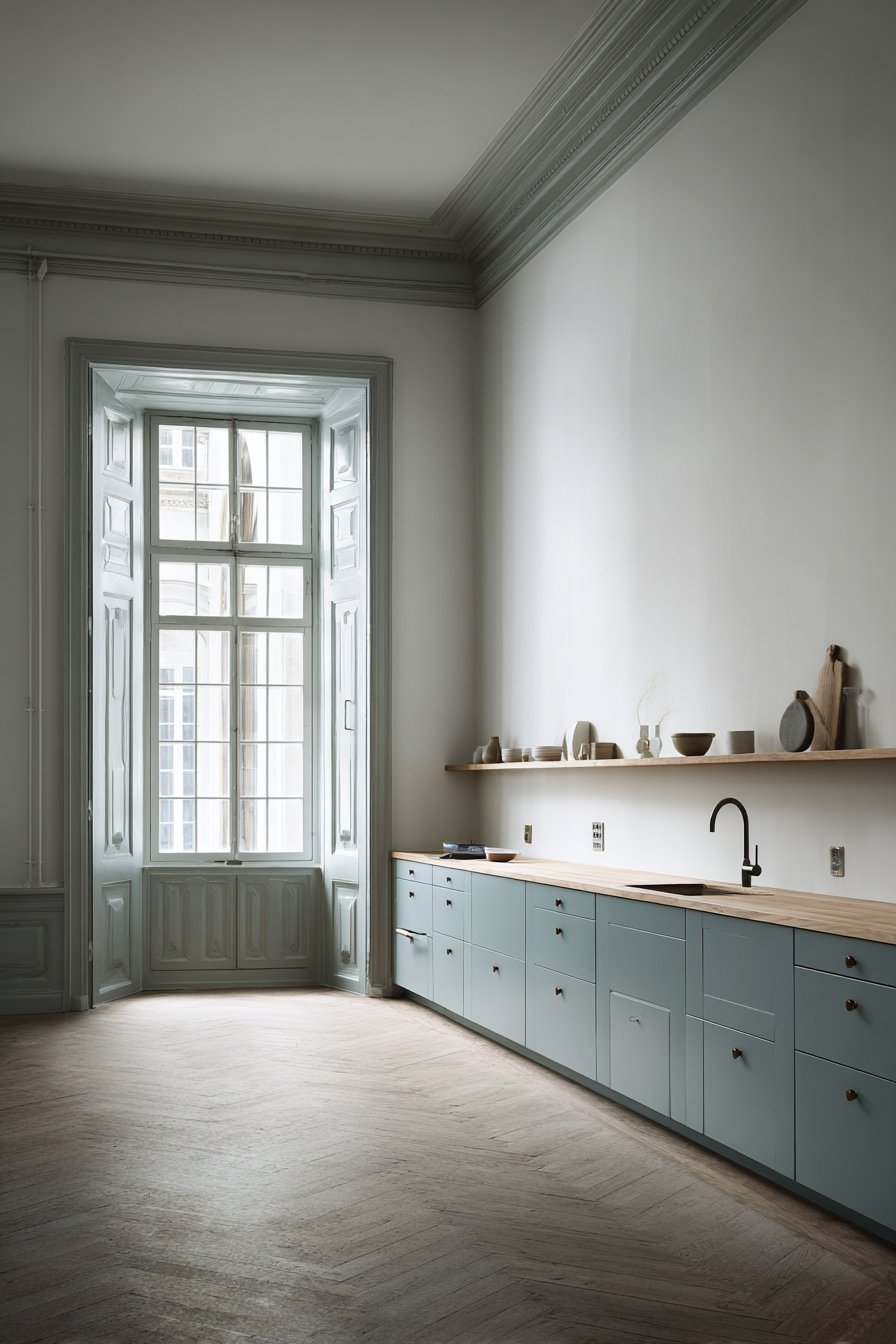 Scandinavian Greyish-Blue Minimalist Kitchen