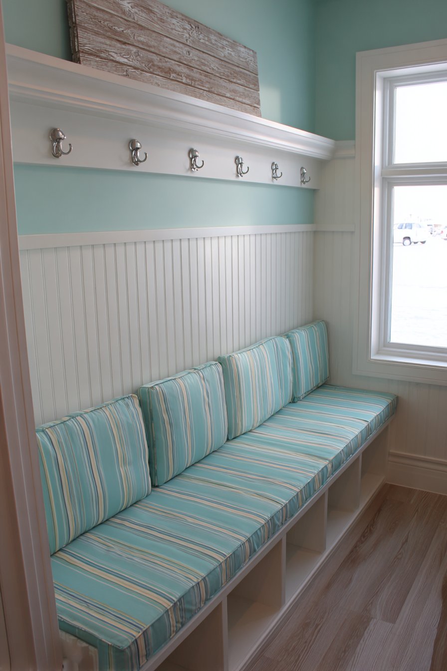 Mudroom Combination with Striped Bench