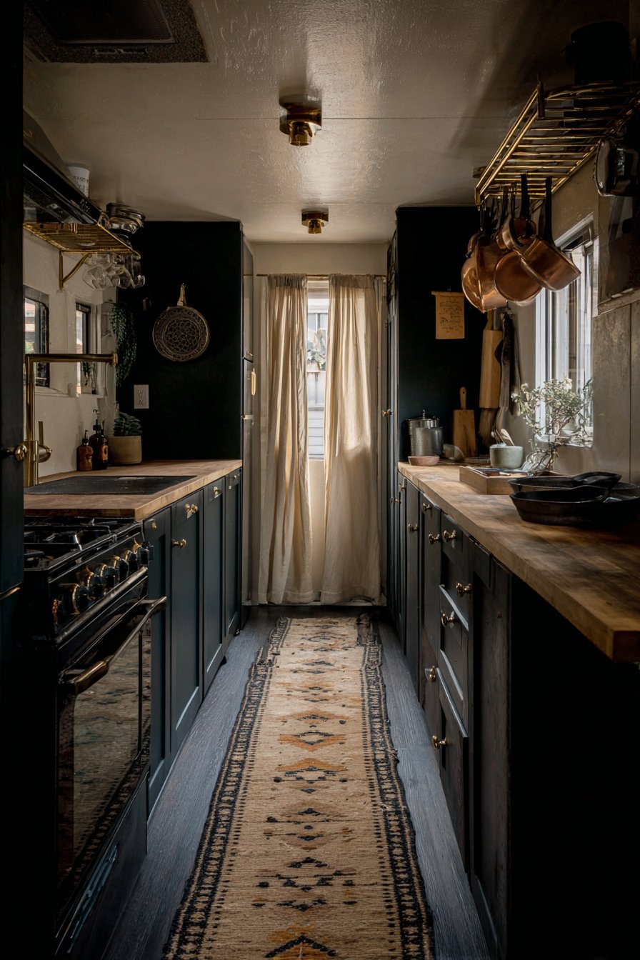 Navy Blue Galley with Brass Rails