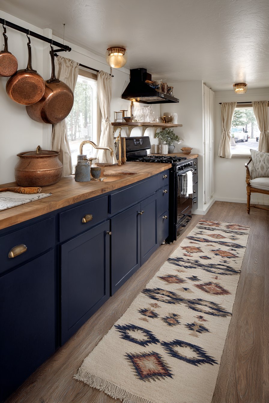 Navy Blue Galley with Brass Rails