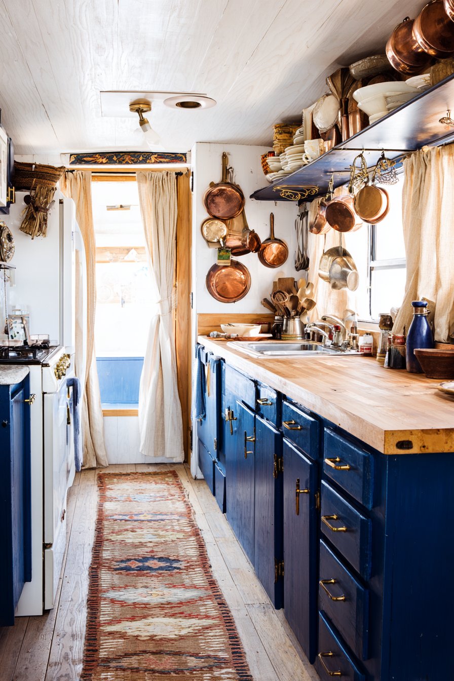 Navy Blue Galley with Brass Rails